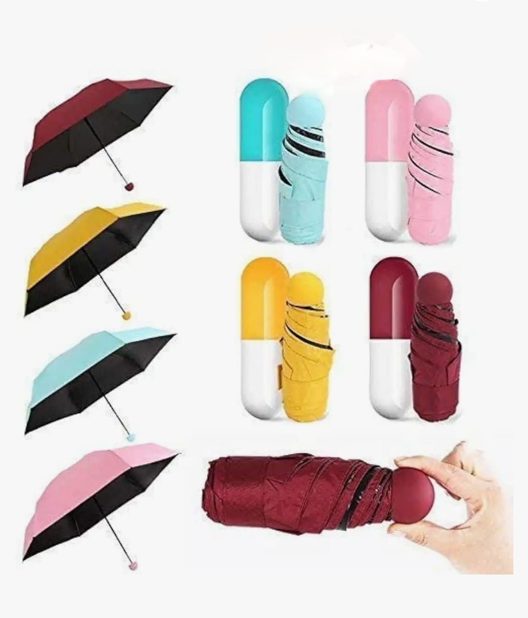 4 Fold Compact Capsule Travel Umbrella