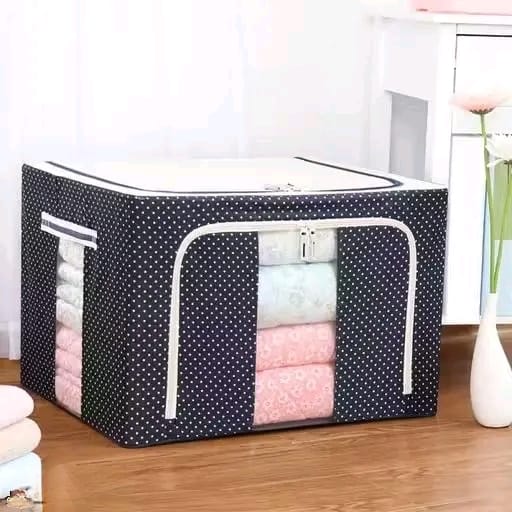66L Foldable Storage Box With Steel Frame Heavy Quality (Blue Dotted)