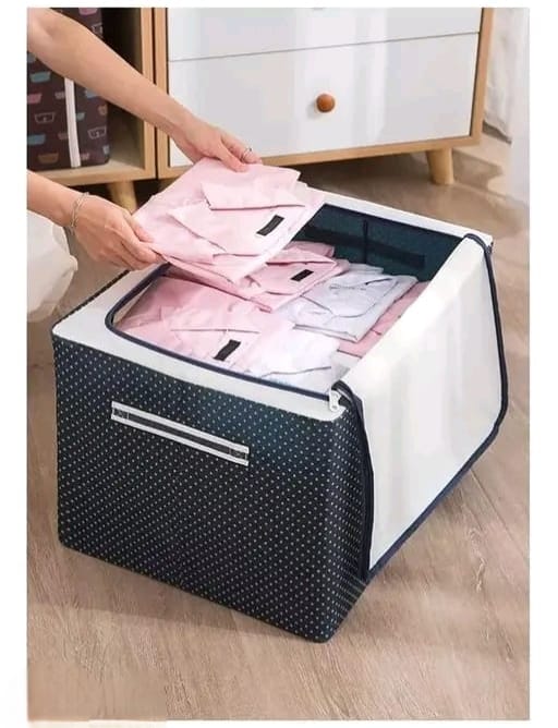 66L Foldable Storage Box With Steel Frame Heavy Quality (Blue Dotted) - Image 2
