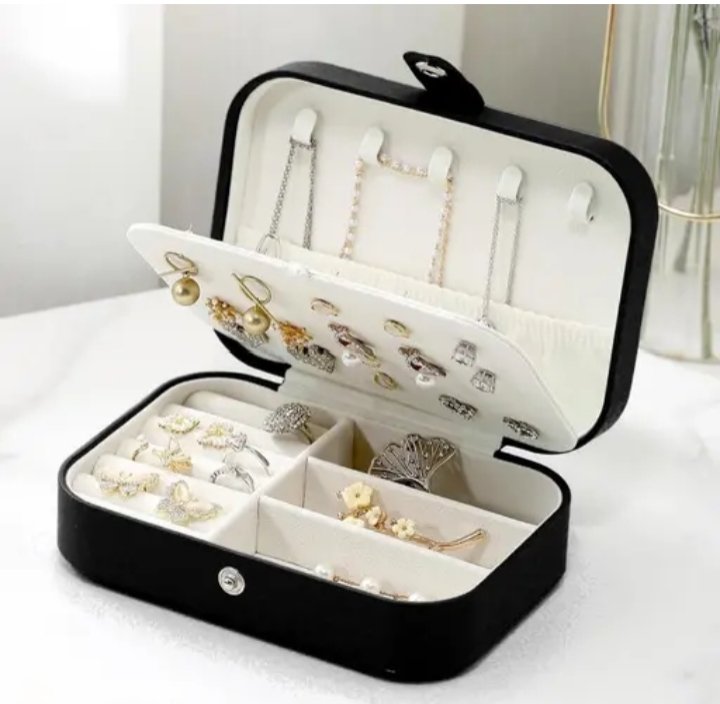 Jewellery Organiser PU Leather Zipper Portable Storage Box Case with Dividers Container for Rings, Earrings, Necklace Home Organizer - Image 2