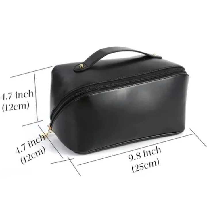 Travel Cosmetic Bag. Large Capacity. Waterproof. PU Leather Makeup Organizer with Wide Opening, Toiletry Bag Makeup Organizer (Brown) - Image 2