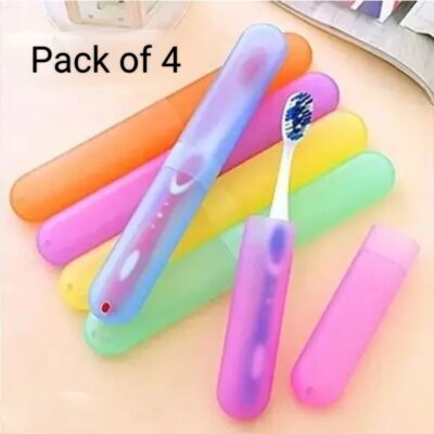 4 Pcs Plastic Portable Travel Toothbrush Holder Storage/Toothpaste Holder/Plastic Toothbrush Holder/Toothbrush Box for Travel Bathroom Hiking Camping - 20Cm X 6Cm (Multi)
