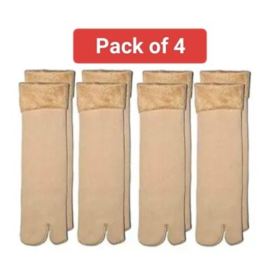 Thermal Winter Socks for Women, Seamless Sleeping Snow Boots Socks, 4 Pairs, Beige