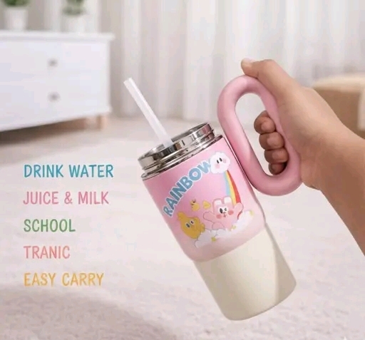 Rainbow Stainless Steel Tumbler With Straw | 850ml Insulated Leak-Proof Tumbler with Strong Handle, Detachable Straw, Fun Charms & Extra Lids | BPA-Free Large Capacity Travel Sipper for School, Office - Image 3