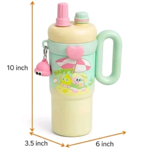 Rainbow Stainless Steel Tumbler With Straw | 850ml Insulated Leak-Proof Tumbler with Strong Handle, Detachable Straw, Fun Charms & Extra Lids | BPA-Free Large Capacity Travel Sipper for School, Office - Image 4