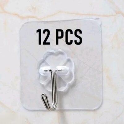 Self Adhesive Hooks for Wall Strong Nail Free, Kitchen Accessories Items, Transparent pack of 12