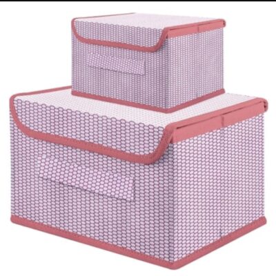 Non-Woven Clothes Organizer For Toys | Storage Box With Handle (Pink, Pack Of 2), Clothing