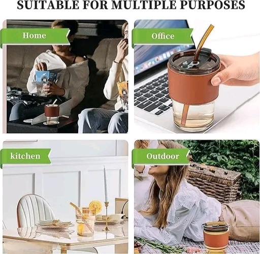 Creative Drinking Cups Portable Leather Sleeve Slub Tumbler with Lid and Straw - Image 2