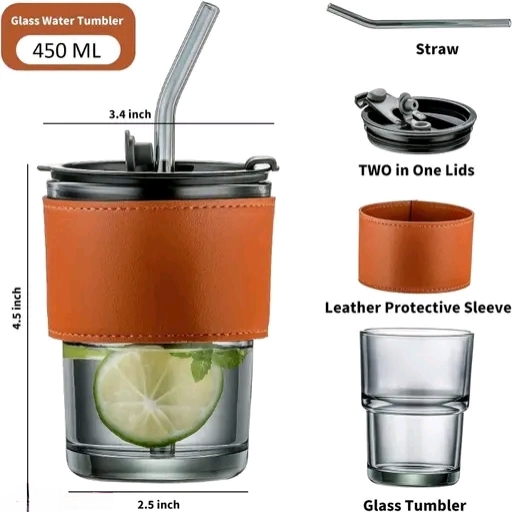 Creative Drinking Cups Portable Leather Sleeve Slub Tumbler with Lid and Straw - Image 3