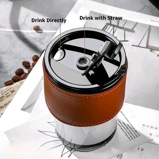 Creative Drinking Cups Portable Leather Sleeve Slub Tumbler with Lid and Straw - Image 4