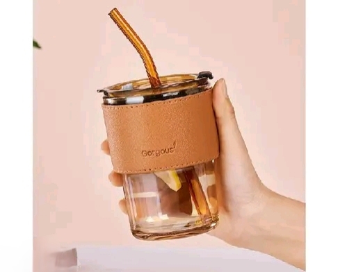 Creative Drinking Cups Portable Leather Sleeve Slub Tumbler with Lid and Straw
