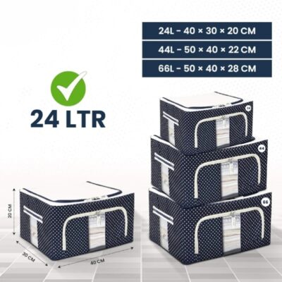24 Litre Foldable Cloth Storage Organiser for Wardrobe with Steel Frame