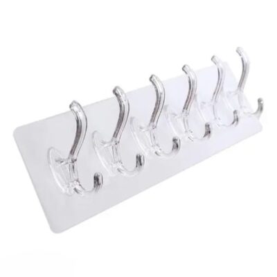 6-Hook Transparent Adhesive Wall Hook Patti(pack of 1)